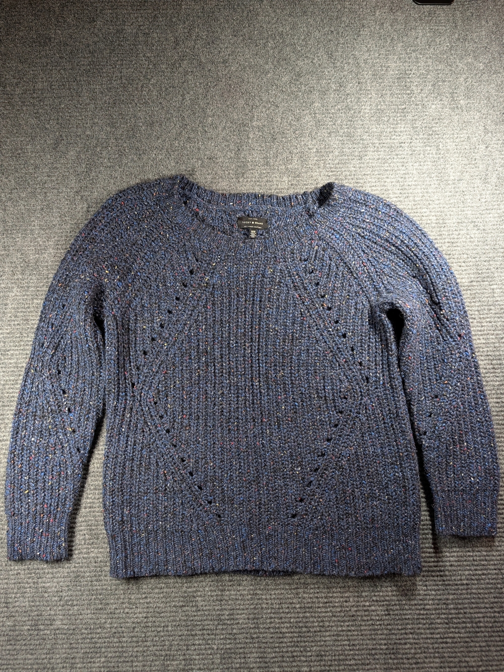 Lucky Brand Blue Multi Speckled Knit Pullover Sweater Women's Medium